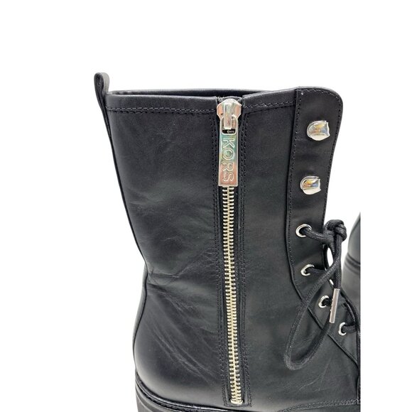 MICHAEL Michael Kors Womens Black Combat Boots Size 7.5 Lace Up Side Zip Logo - Picture 8 of 11